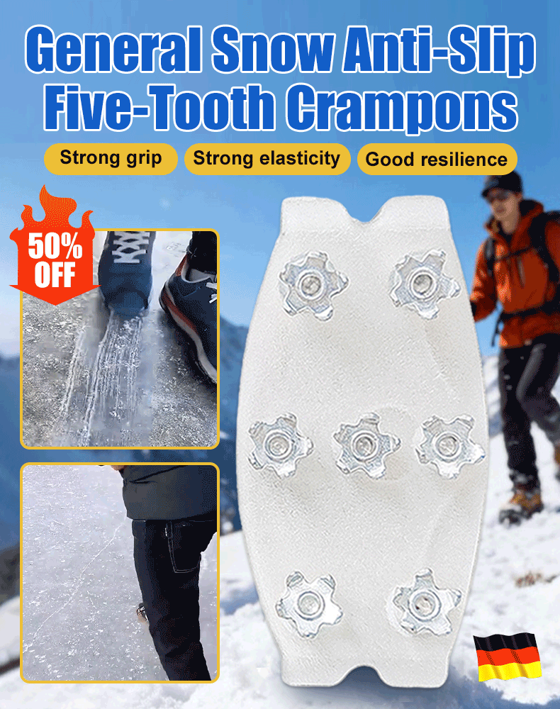 ❄️👢Tired of slipping and sliding on icy surfaces? 😫 These 5-Tooth Ice Cleats​ strap on in seconds—giving you instant grip on ice, snow, and slippery roads! 🚀🔒