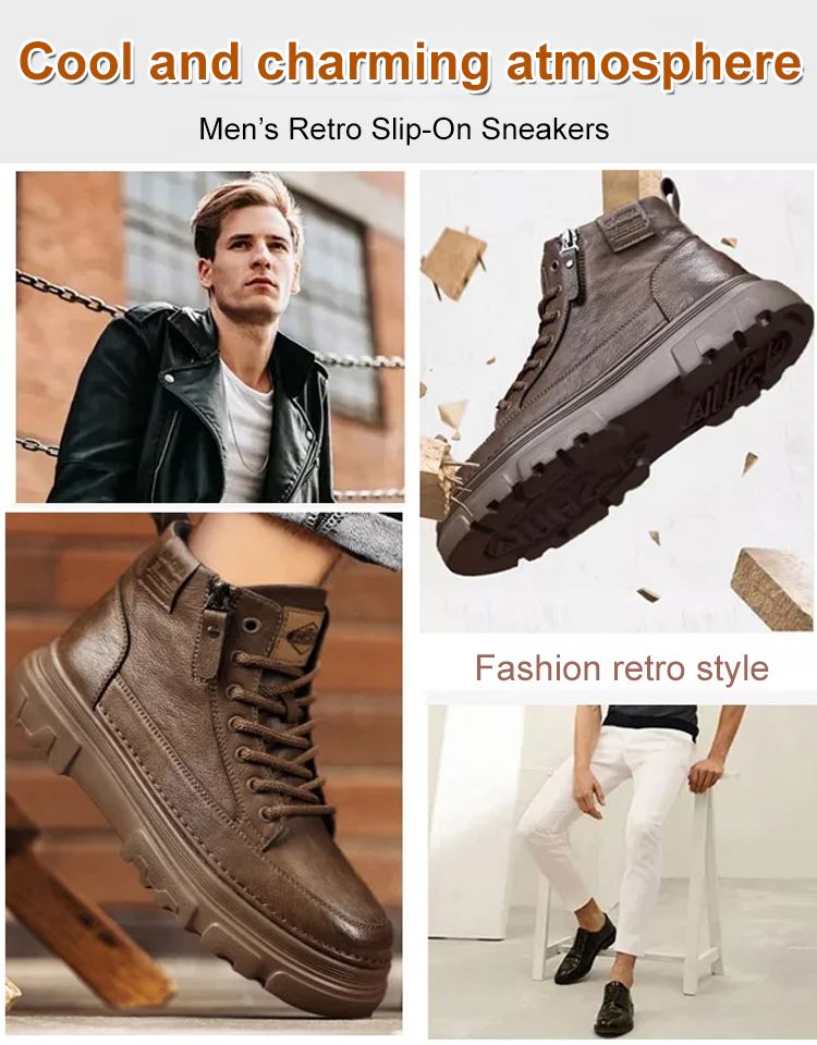 [No laces - side zipper] High-top casual men's shoes