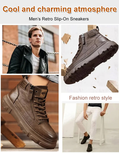 [No laces - side zipper] High-top casual men's shoes