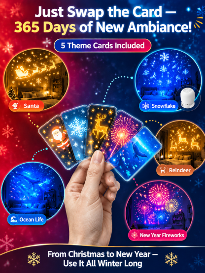 No drilling or complex installation required—instantly transform your home into a winter wonderland. 🎄✨  This Christmas projection light adds festive magic to your walls, ceilings, and floors. Simply connect it to a USB power source, adjust the angle, an