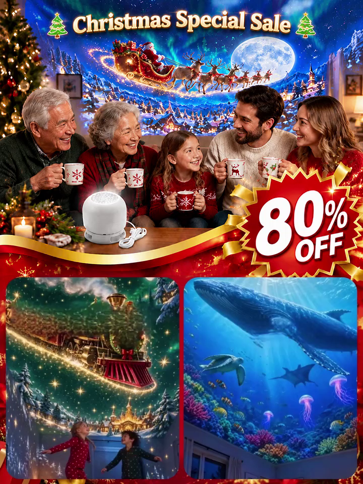 No drilling or complex installation required—instantly transform your home into a winter wonderland. 🎄✨  This Christmas projection light adds festive magic to your walls, ceilings, and floors. Simply connect it to a USB power source, adjust the angle, an