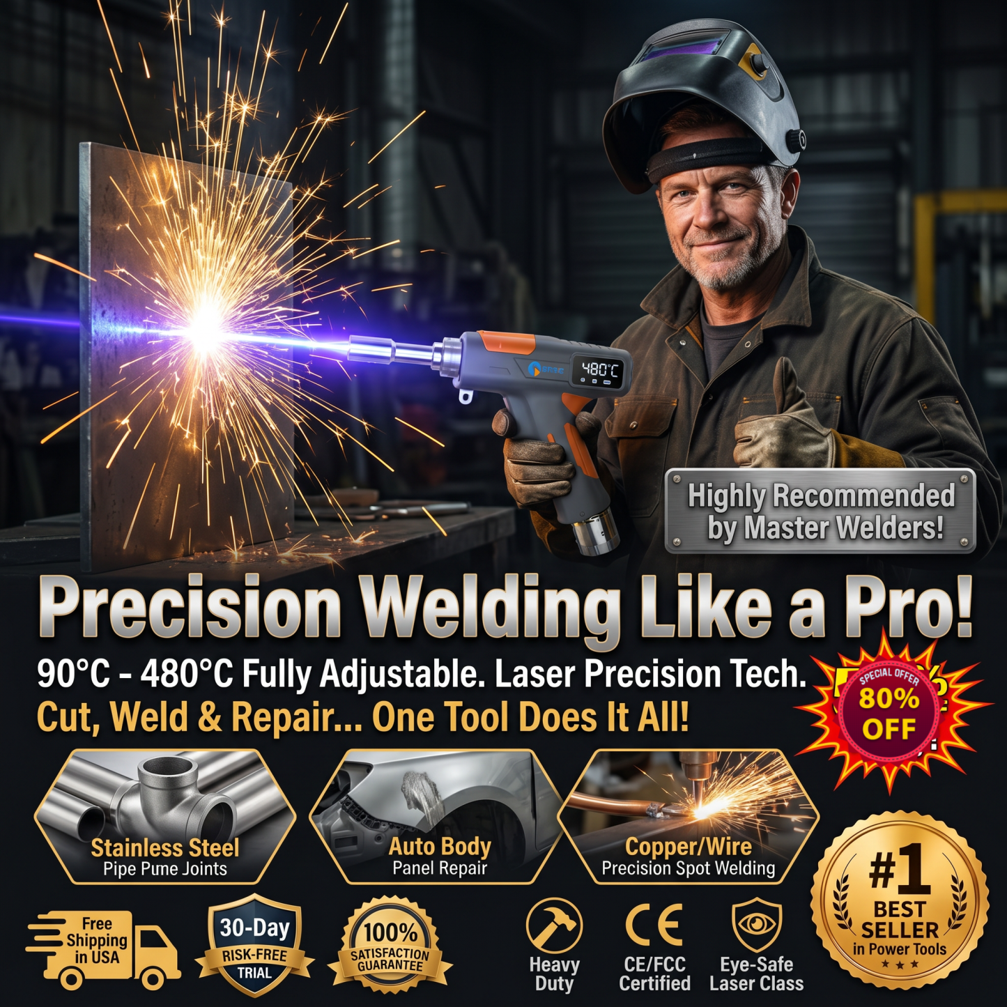 【Professional-Grade Efficiency】Tired of bulky traditional welding machines? This classic black handheld laser welder combines precise temperature control with powerful performance in a compact and lightweight design. It easily handles both quick repairs a