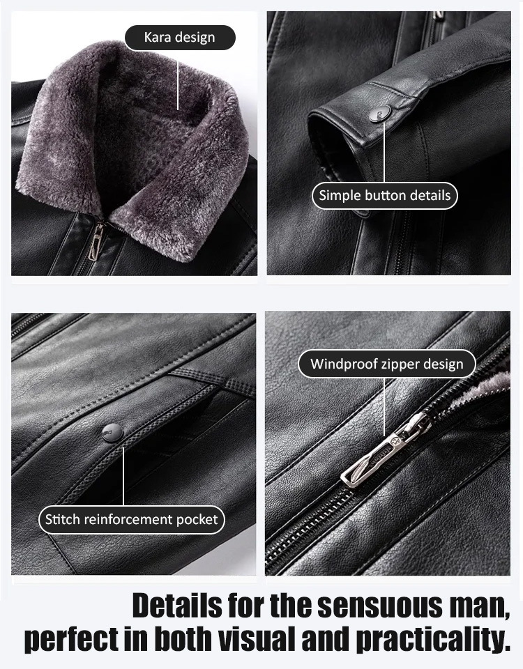 Men's Leather Jacket with Fleece and Thickening