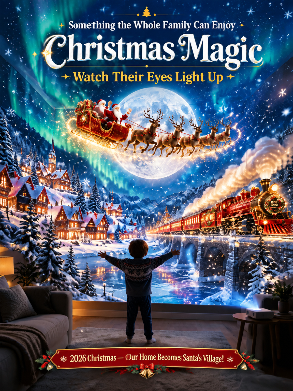 No drilling or complex installation required—instantly transform your home into a winter wonderland. 🎄✨  This Christmas projection light adds festive magic to your walls, ceilings, and floors. Simply connect it to a USB power source, adjust the angle, an