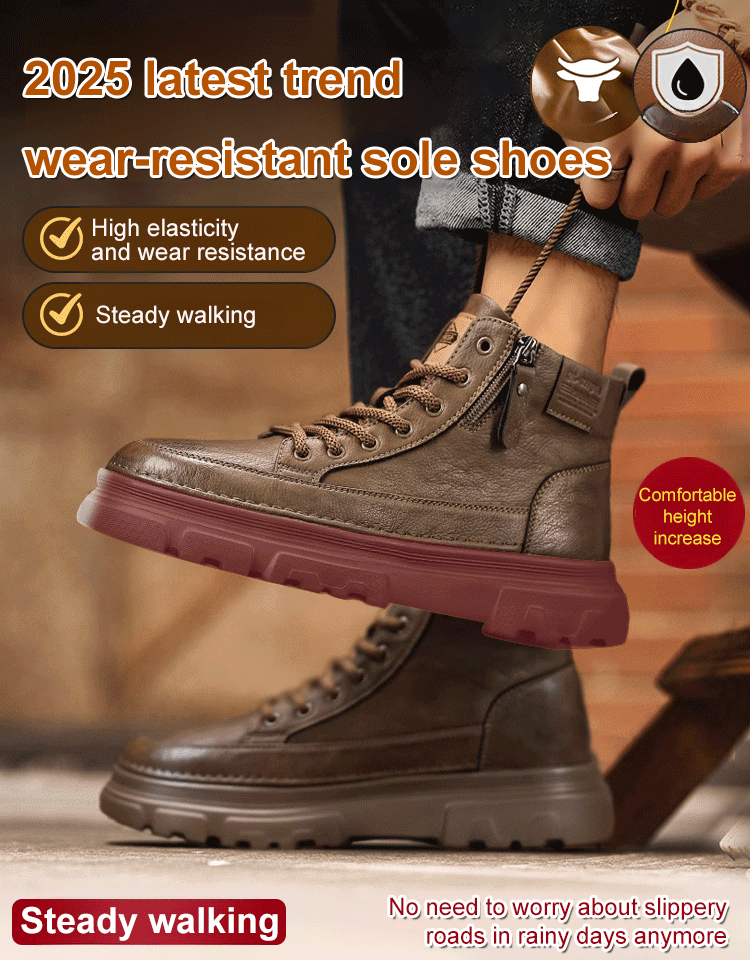 [No laces - side zipper] High-top casual men's shoes