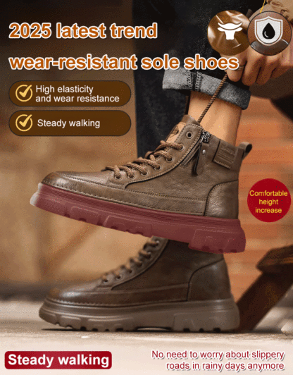 [No laces - side zipper] High-top casual men's shoes