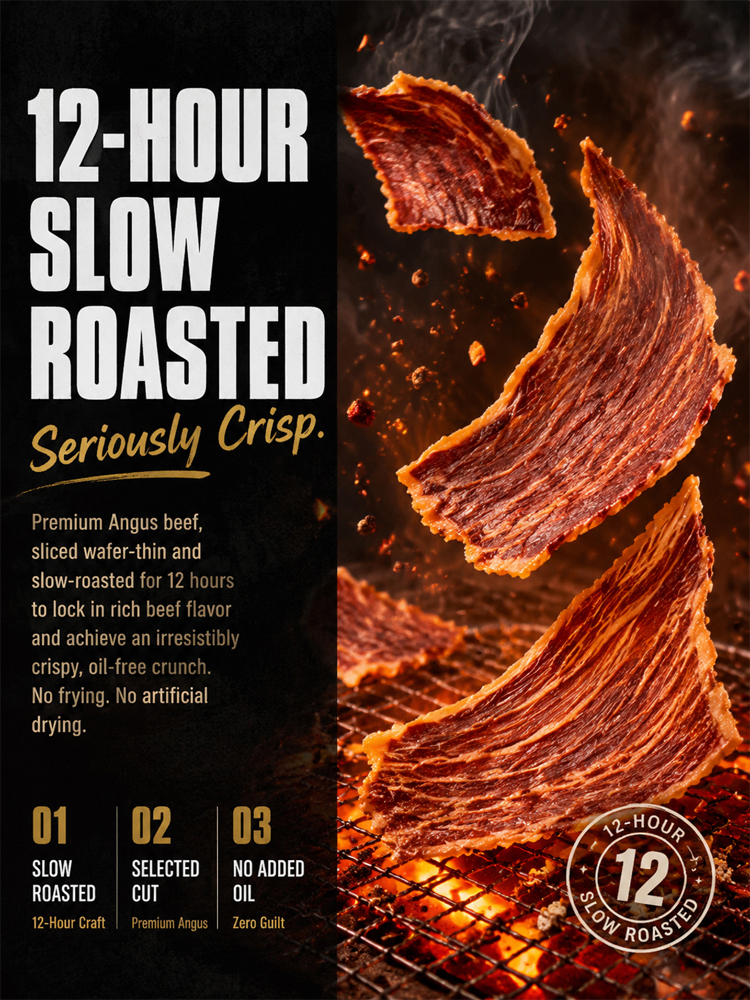 We’ve created a steak crisp that’s thinner than paper and crunchier than your favourite pub crisps but made entirely from 100 percent premium Australian Angus beef.
