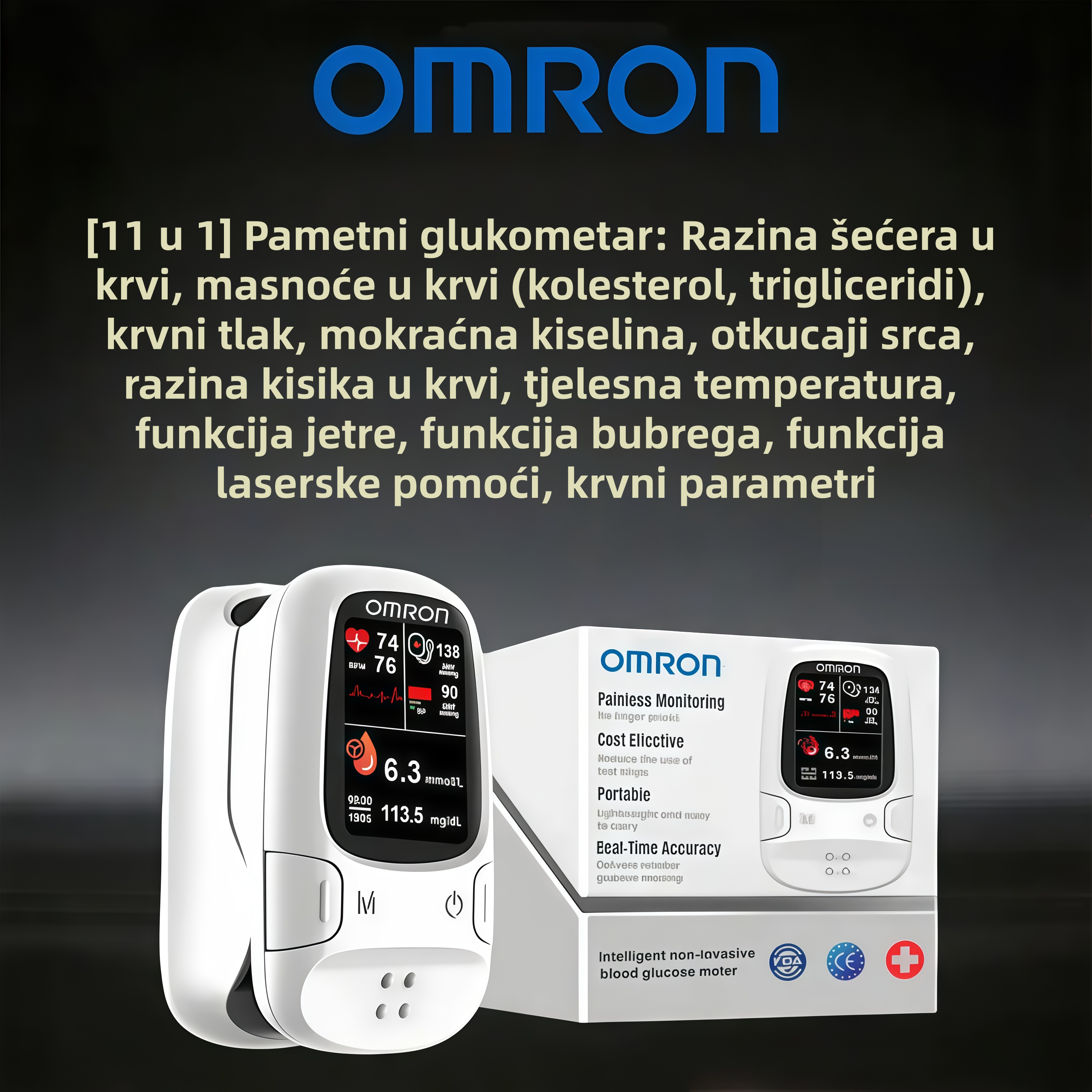 Omron™ predstavlja novo lansirani neinvazivni pametni mjerač glukoze u krvi 🔥Proizvedeno u SAD-u🔥