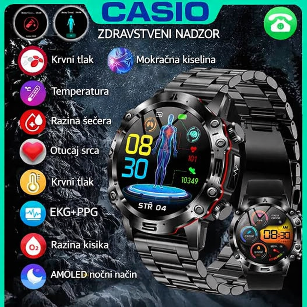 💫 CASIO pametni sat – jednostavno praćenje šećera, tlaka i otkucaja srca, vaš dnevni zdravstveni partner 💫