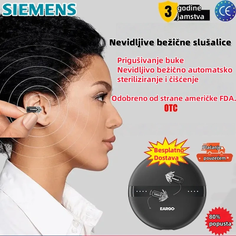 Siemens EARGO 7 OTC slušni aparat: nevidljiv, punjiv, fleksibilan CIC, odobren od strane FDA.