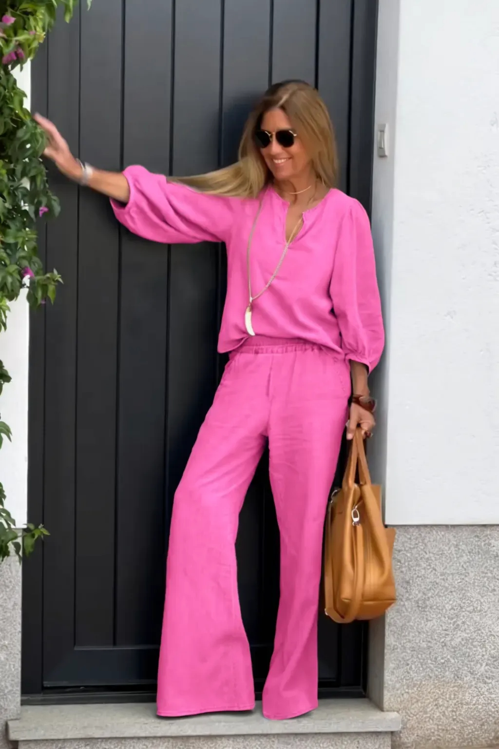 Last day 50%OFF🔥2025 New Arrivals Women's Linen Long Sleeve V-Neck Set (Top + Pants)(Buy 2 Free Shipping)