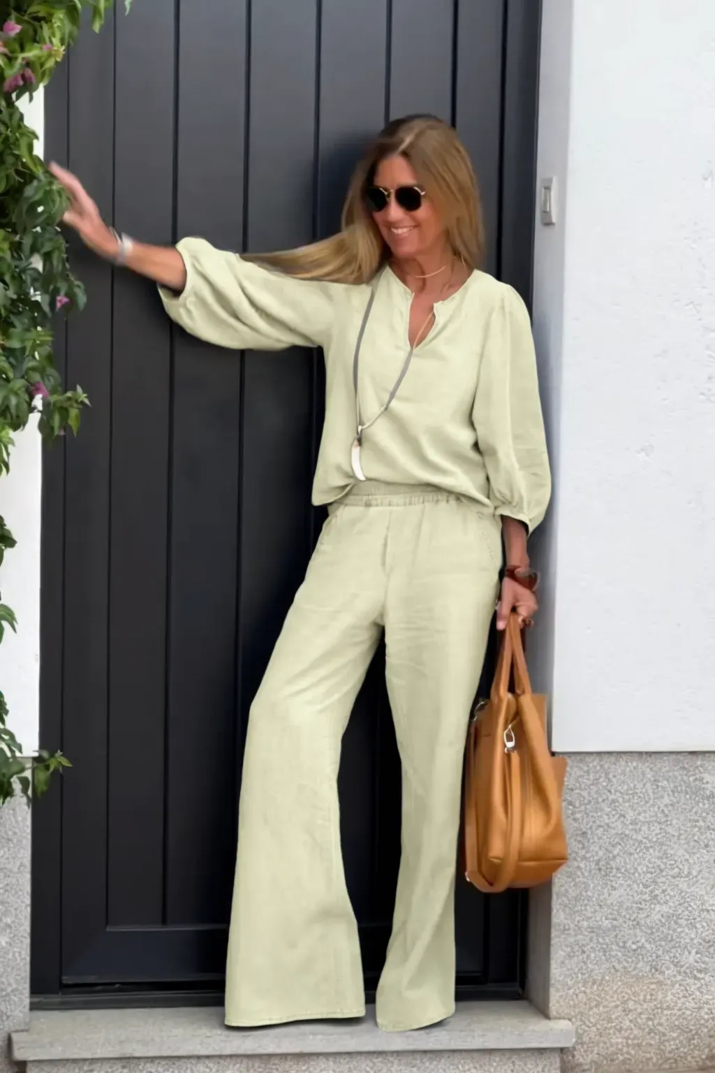 Last day 50%OFF🔥2025 New Arrivals Women's Linen Long Sleeve V-Neck Set (Top + Pants)(Buy 2 Free Shipping)