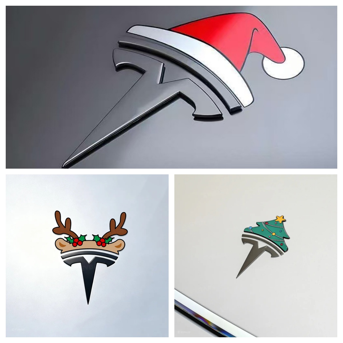 🎁3D Xmas Emblem Stickers for Tesla