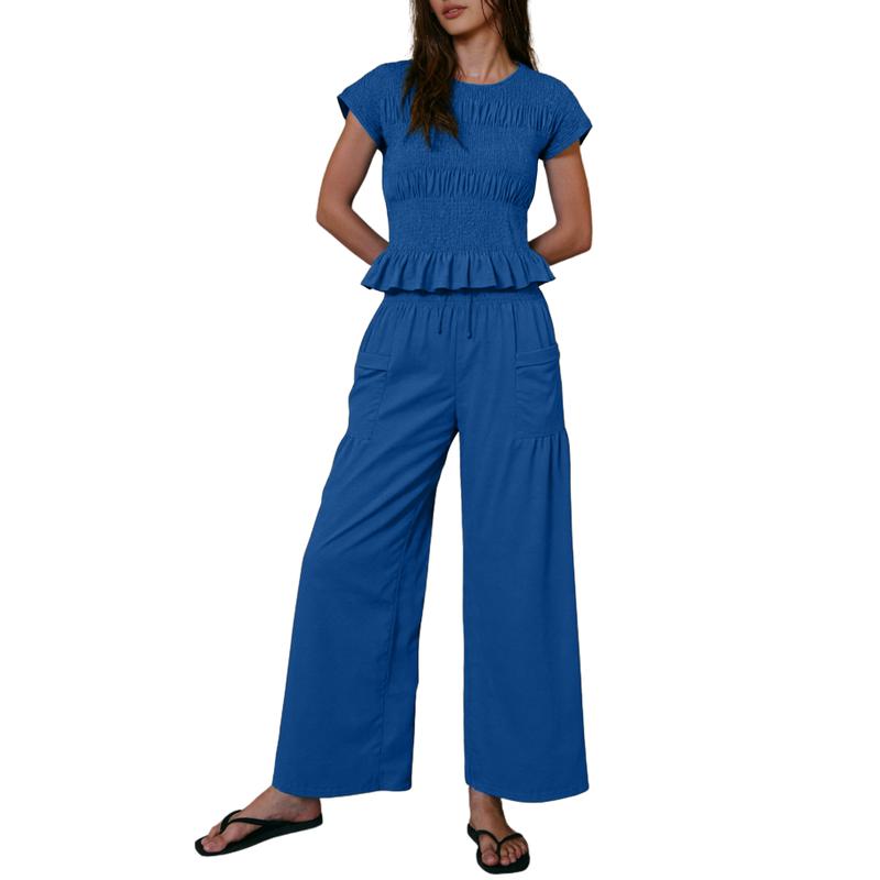 Women’s 2-Piece Smocked Top & Wide-Leg Pants Set
