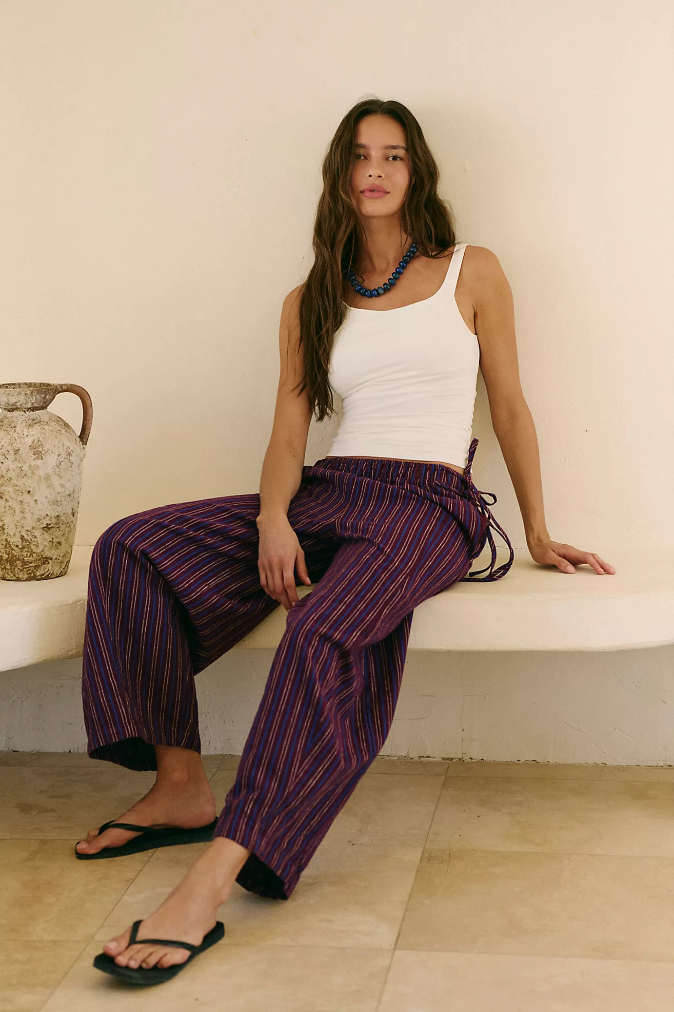 Sun Dazed Cotton-Linen Striped Pants (Buy 2 Free Shipping)