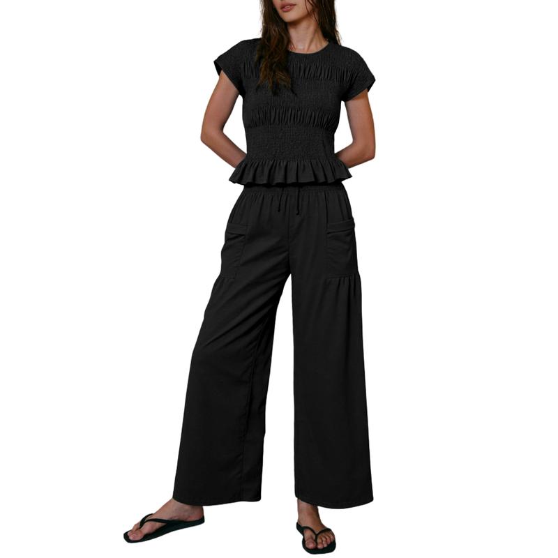 Women’s 2-Piece Smocked Top & Wide-Leg Pants Set