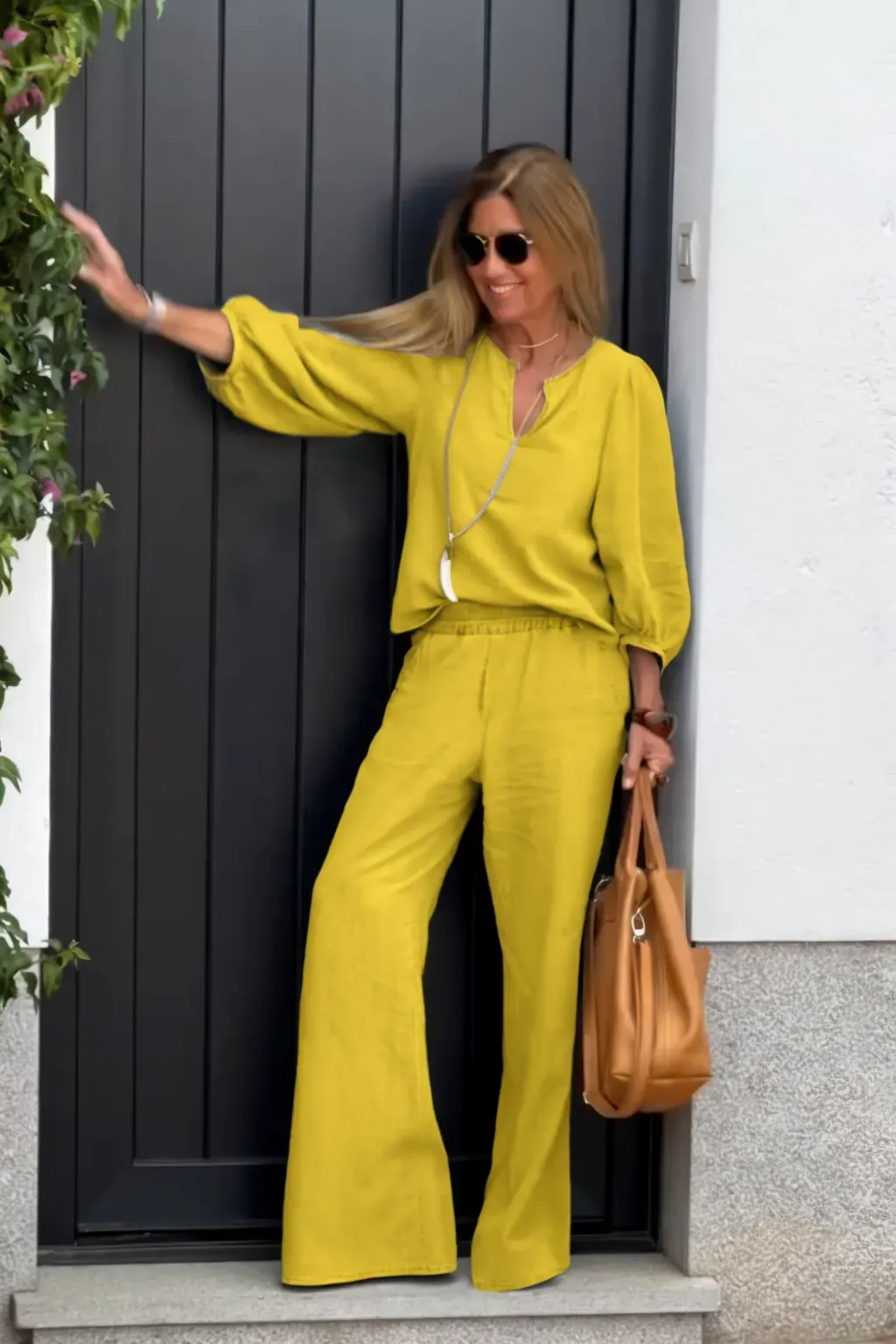Last day 50%OFF🔥2025 New Arrivals Women's Linen Long Sleeve V-Neck Set (Top + Pants)(Buy 2 Free Shipping)