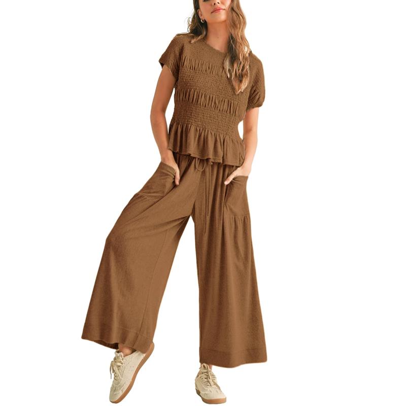 Women’s 2-Piece Smocked Top & Wide-Leg Pants Set