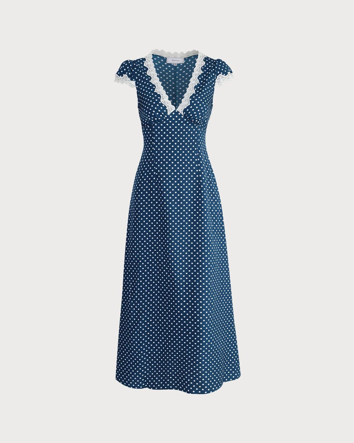 The Clarice V Neck Polka Dot Lace Ruched Maxi Dress