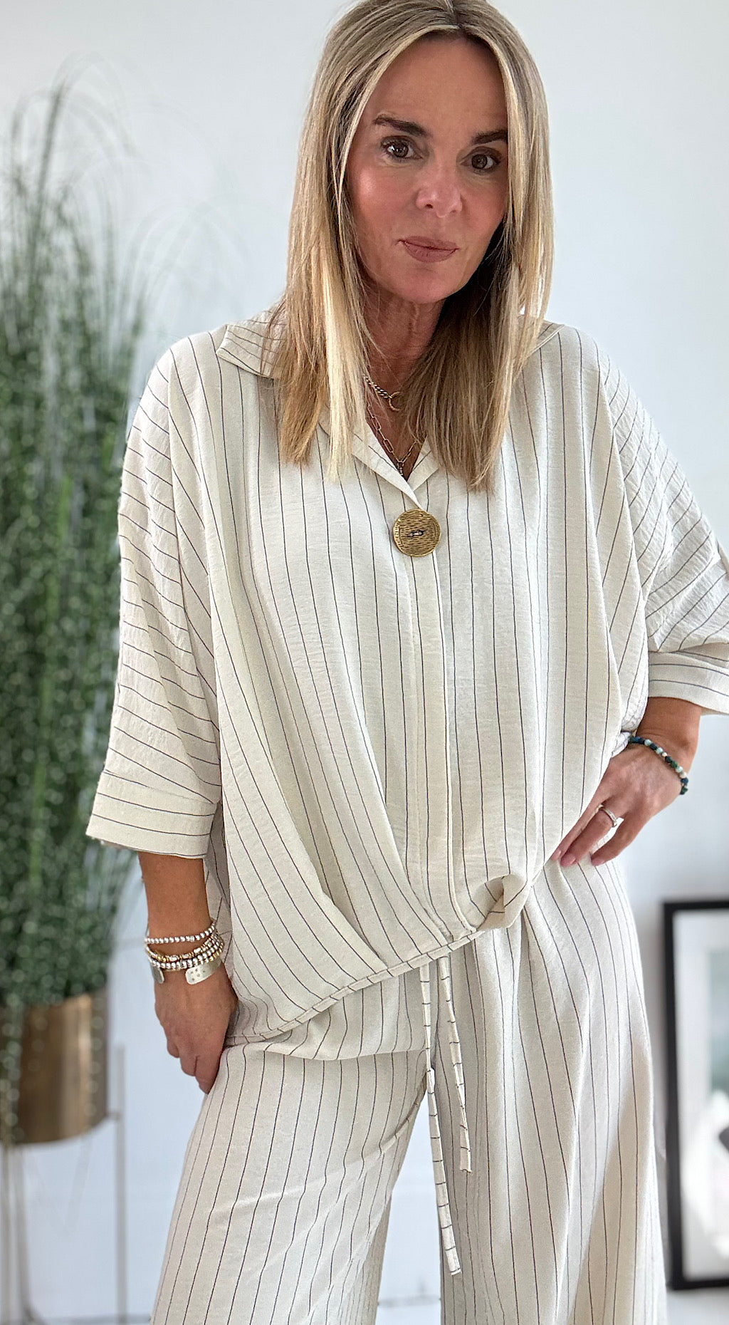 Last Day 50% OFF?2025 New Ladies' Collar Striped Loose Casual Suit