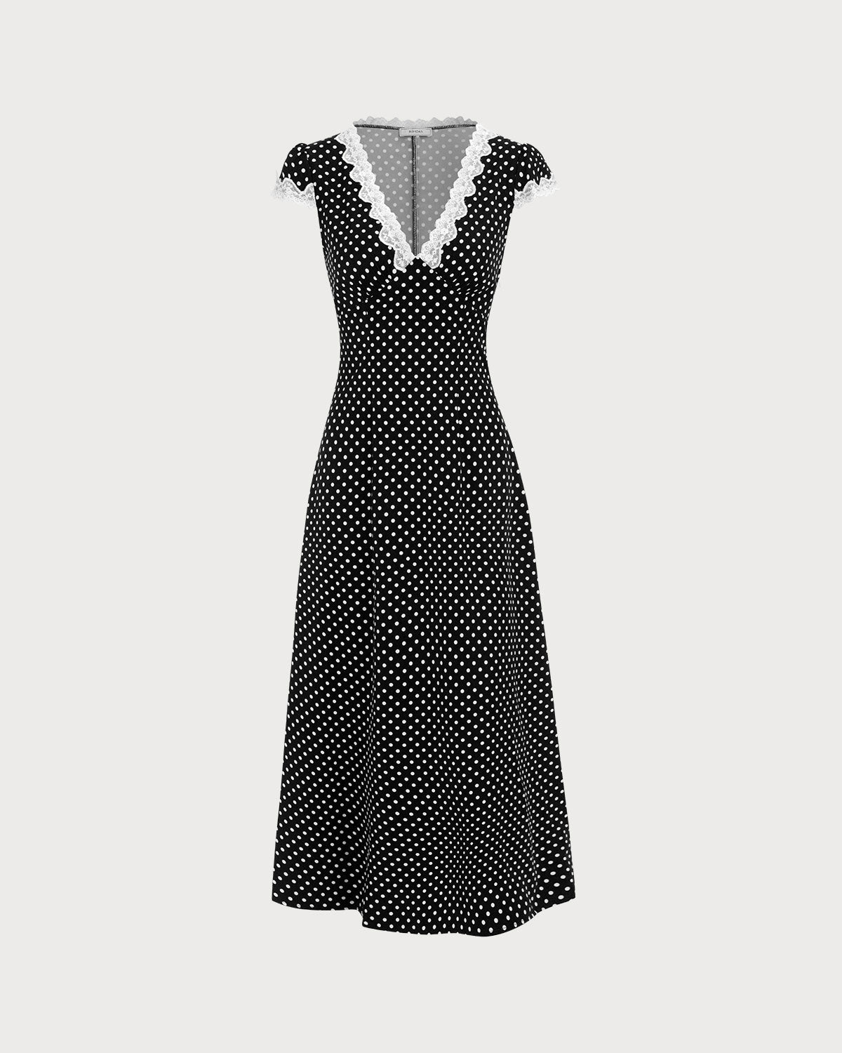 The Clarice V Neck Polka Dot Lace Ruched Maxi Dress