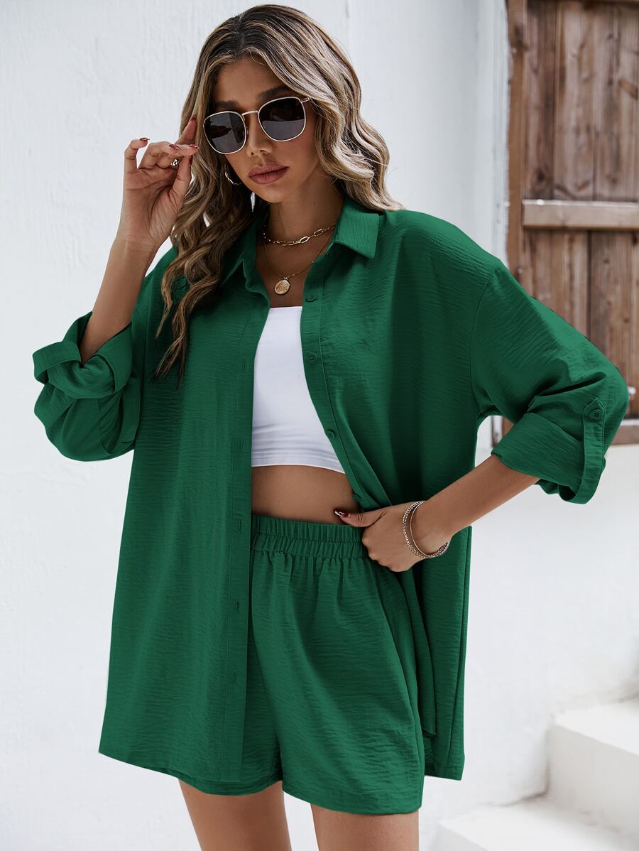 Linen Drop Shoulder Shirt and Shorts Set (Buy 2 Free Shipping)
