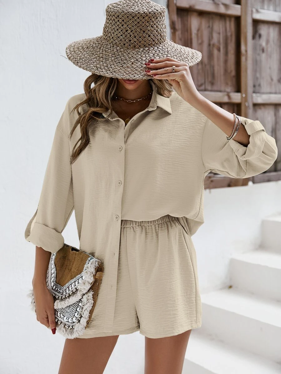 Linen Drop Shoulder Shirt and Shorts Set (Buy 2 Free Shipping)