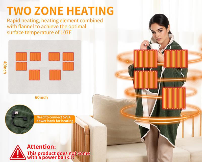 4 in 1 Portable USB Heated Blanket Pillow Shawl (No Power Bank) and Pad, 3 Heat Settings, Fast Warming for Home Office Car Travel with Built-in Heater TikTokShopBlackFriday