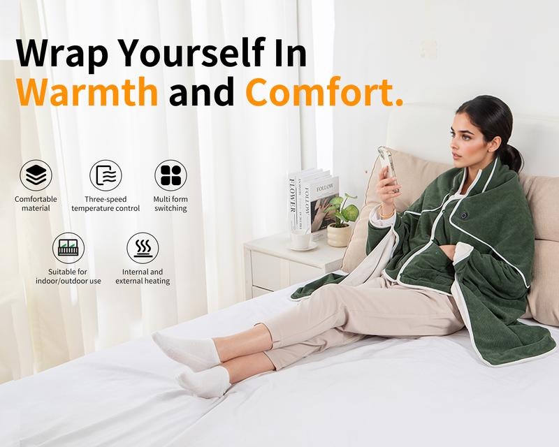4 in 1 Portable USB Heated Blanket Pillow Shawl (No Power Bank) and Pad, 3 Heat Settings, Fast Warming for Home Office Car Travel with Built-in Heater TikTokShopBlackFriday