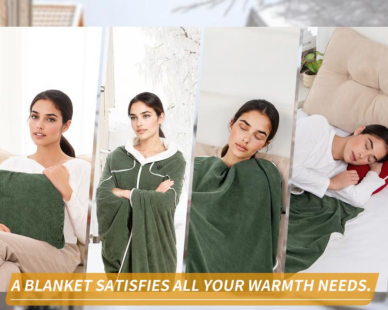 4 in 1 Portable USB Heated Blanket Pillow Shawl (No Power Bank) and Pad, 3 Heat Settings, Fast Warming for Home Office Car Travel with Built-in Heater TikTokShopBlackFriday