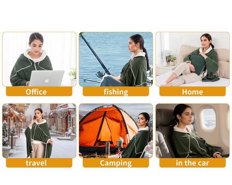 4 in 1 Portable USB Heated Blanket Pillow Shawl (No Power Bank) and Pad, 3 Heat Settings, Fast Warming for Home Office Car Travel with Built-in Heater TikTokShopBlackFriday