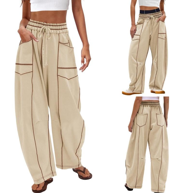 Last Day 50% OFF🔥Womens Baggy Barrel Pants Wide Leg Lounge Drawstring Sweatpants with Pockets(Buy 2 Free Shipping)