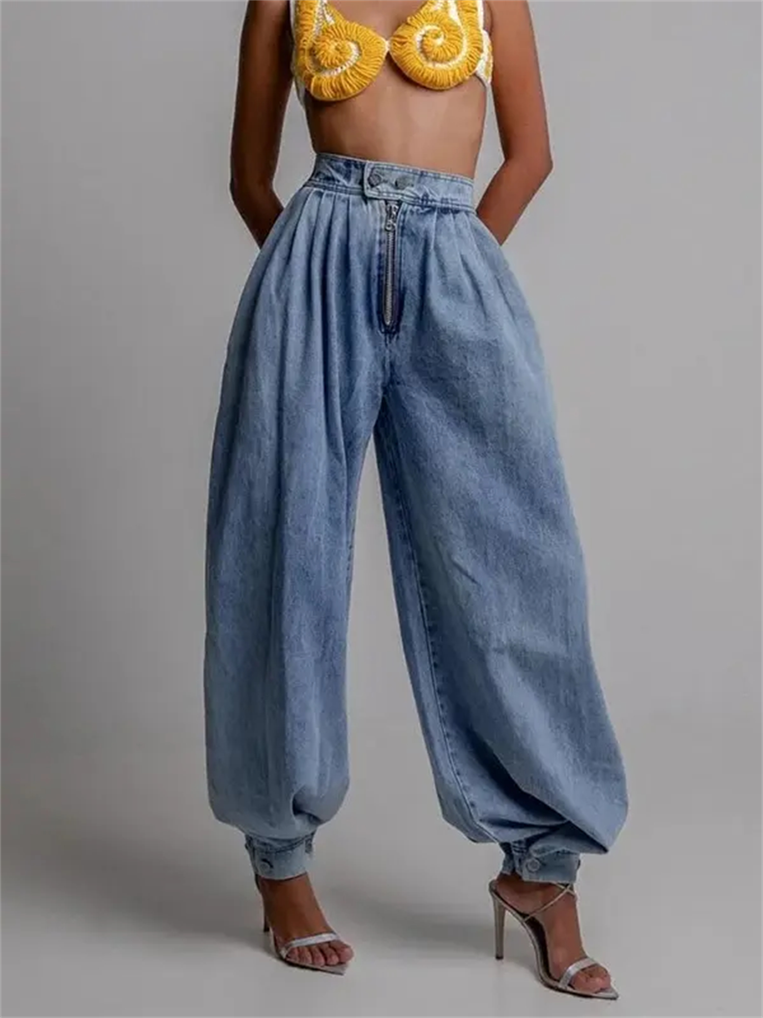 High Waist Zipper Barrel Balloon Jeans(Buy 2 Free Shipping)