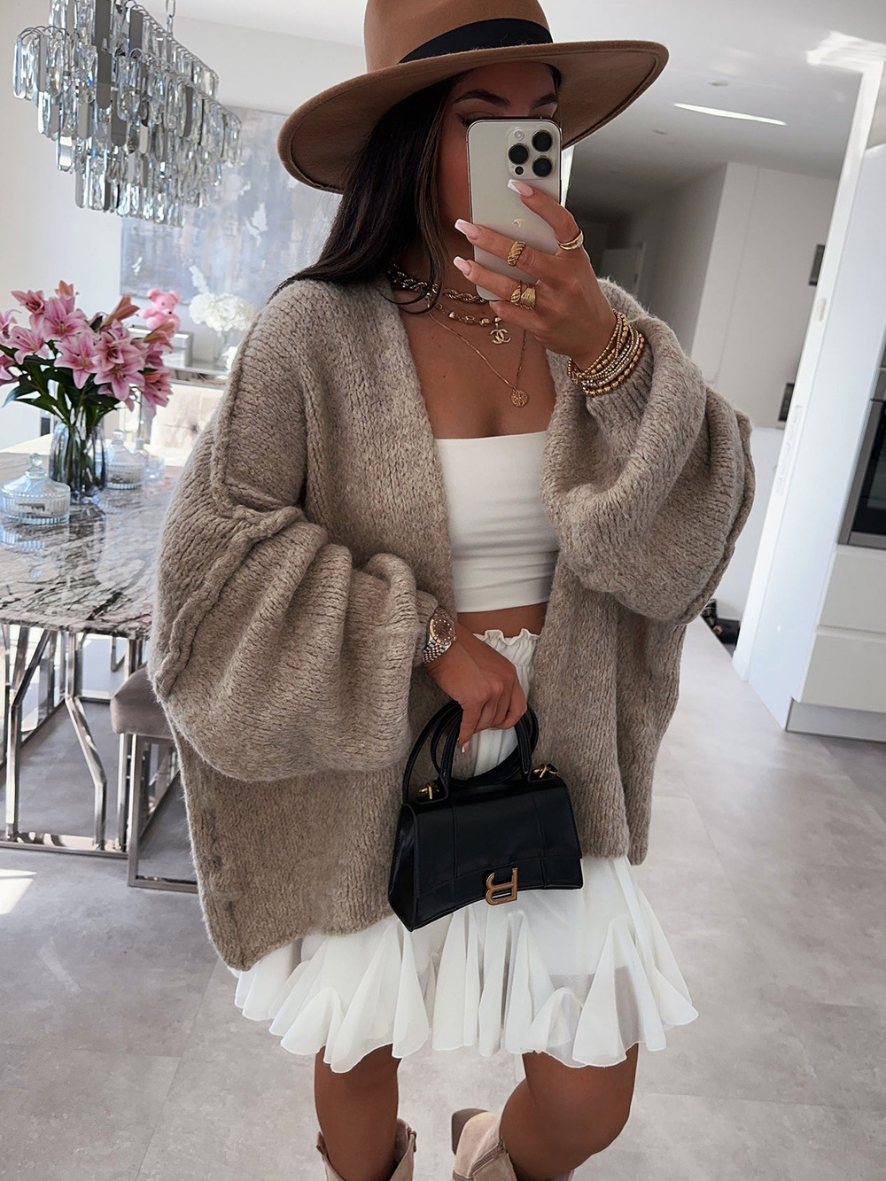 Women's Oversized Knit Cardigan – Fall Open Front Sweater