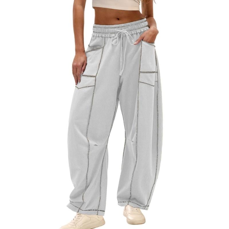 Last Day 50% OFF🔥Womens Baggy Barrel Pants Wide Leg Lounge Drawstring Sweatpants with Pockets(Buy 2 Free Shipping)