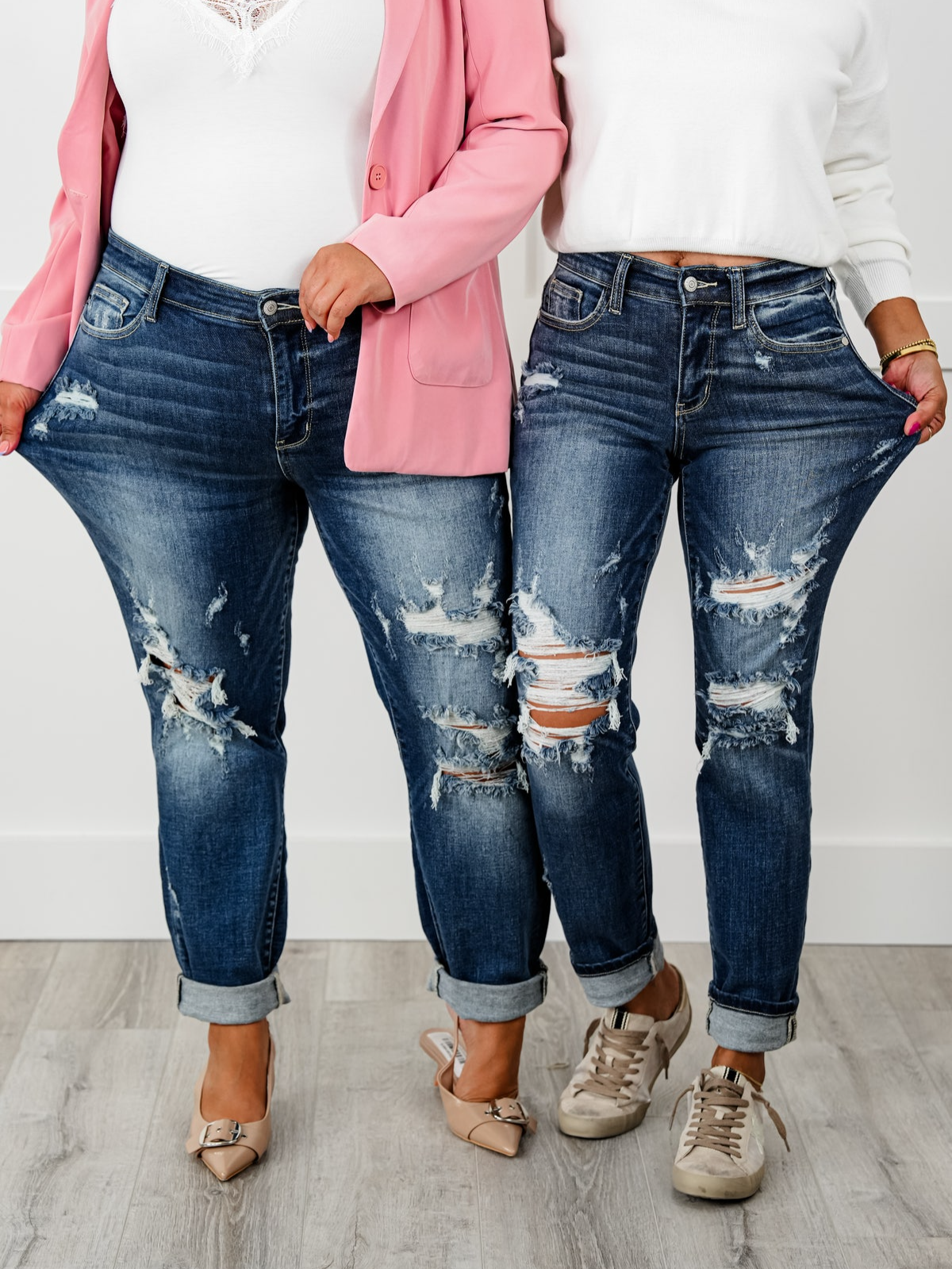 Tummy Control Distressed Cuffed Boyfriend Jeans (Buy 2 Free Shipping)