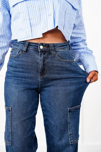Tummy Control High Rise Cargo Wide Leg Jeans (Buy 2 Free Shipping)
