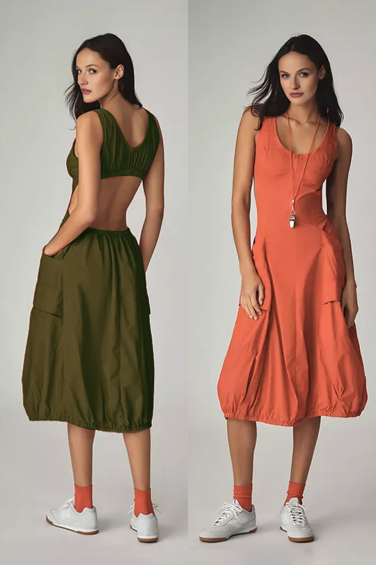 Daily Practice Fastpack Bubble-Hem Midi Dress (Buy 2 Free Shipping)