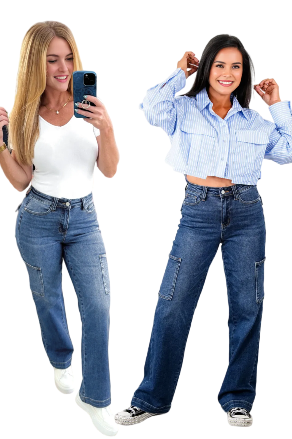 Tummy Control High Rise Cargo Wide Leg Jeans (Buy 2 Free Shipping)