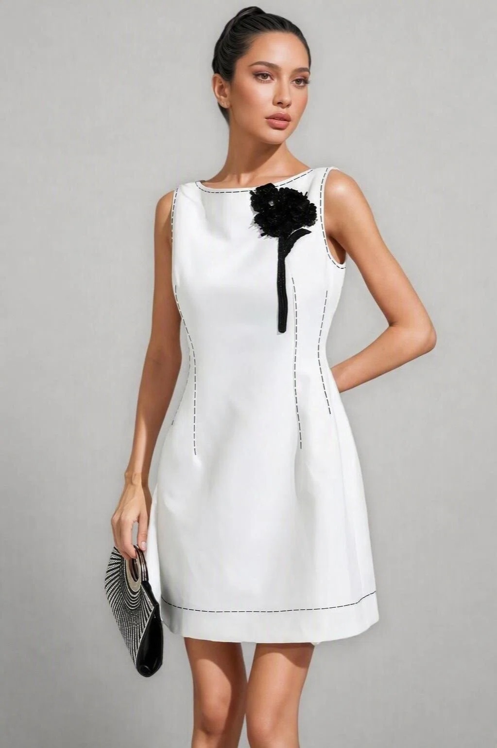 Tess White Sleeveless 3D Floral Mini Dress