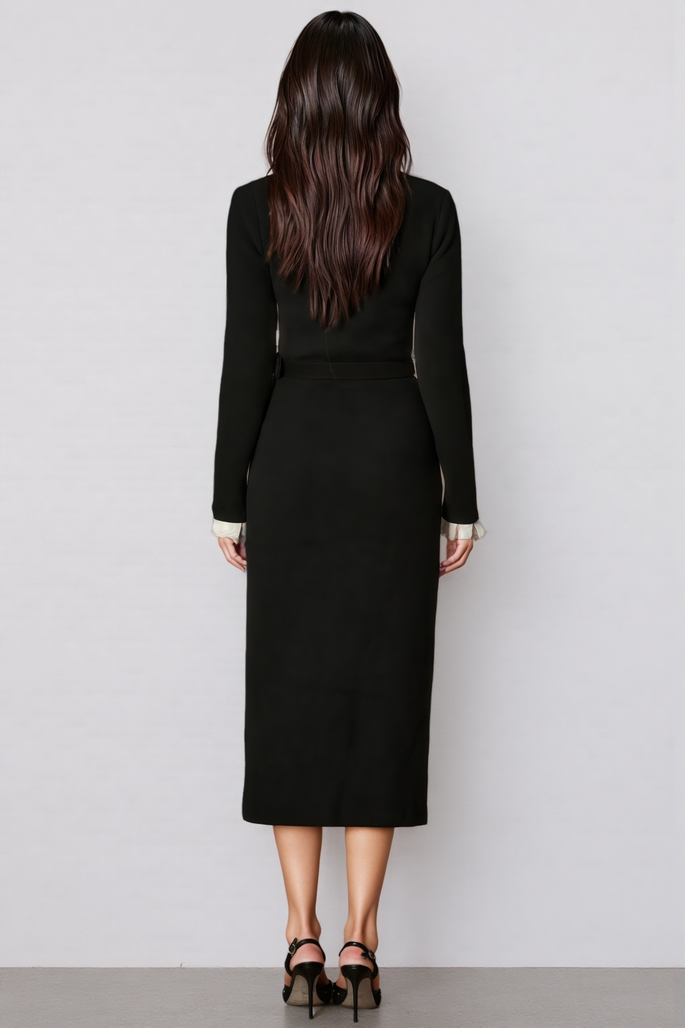 Shay Black Ruffle Trim Knit Midi Dress