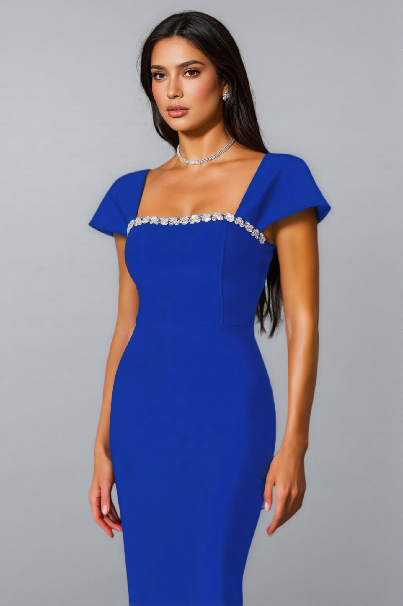 Gloria Blue Diamond Bandage Maxi Dress