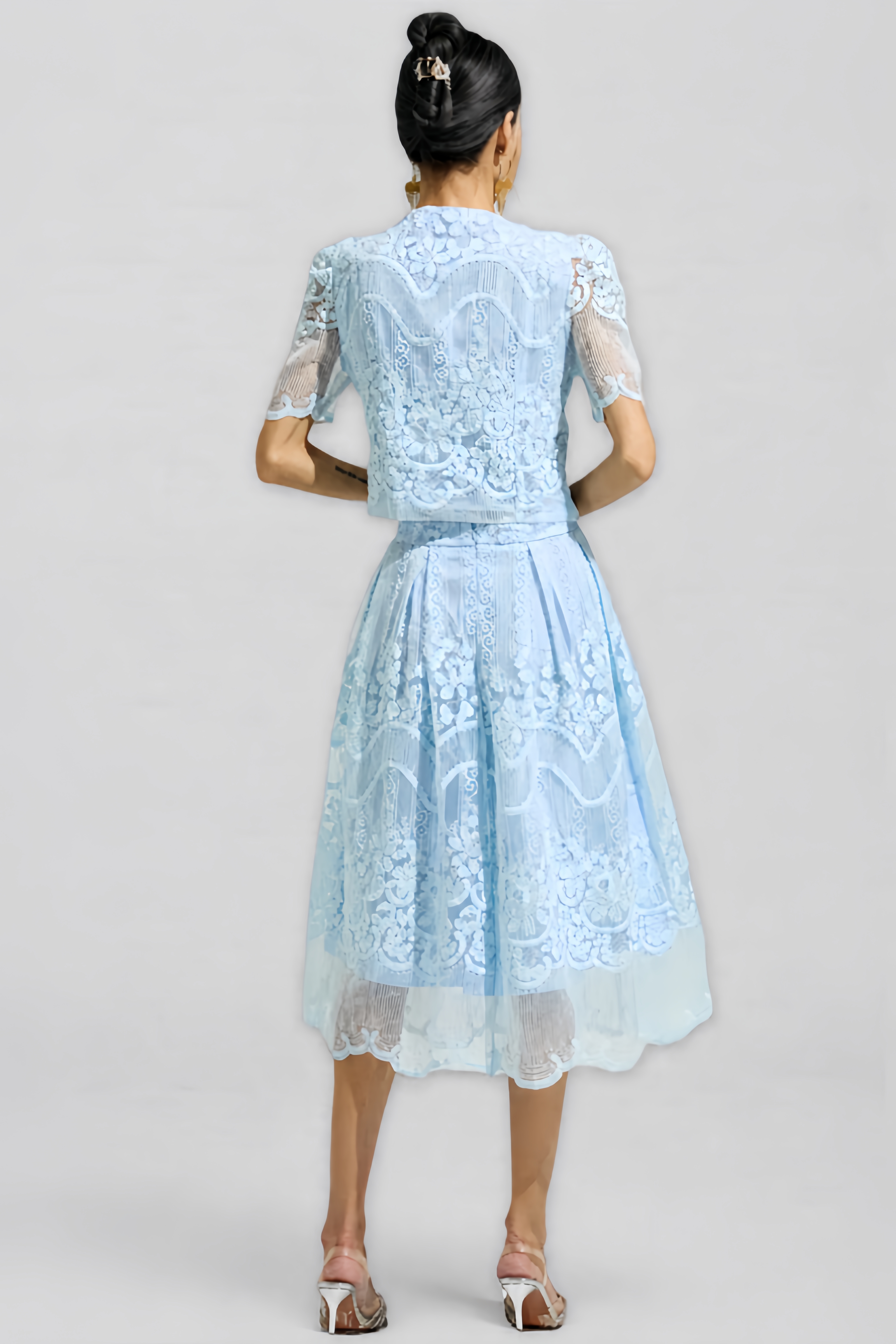 Juniper Blue Short Sleeve Lace Midi Dress Set