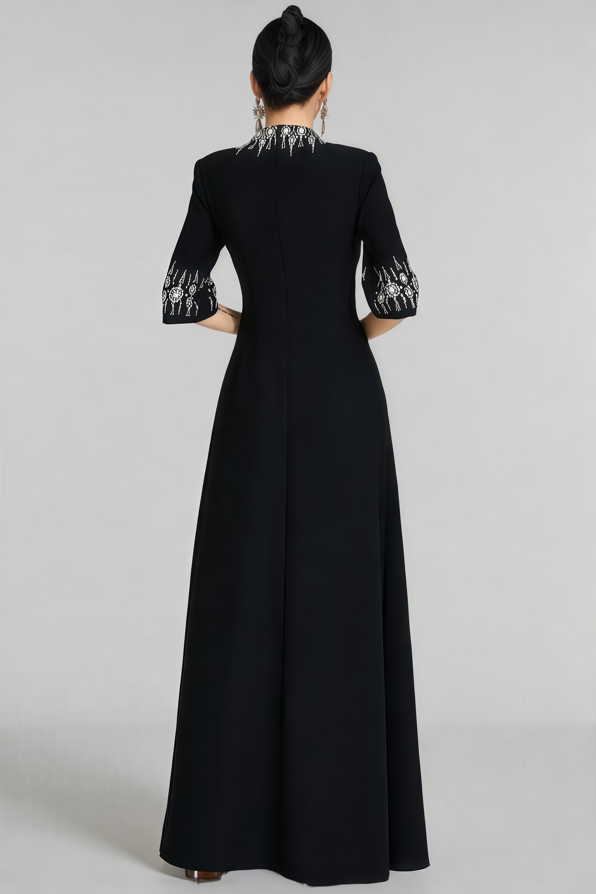 Rryse Black Short Sleeve Rhinestone Maxi Dress