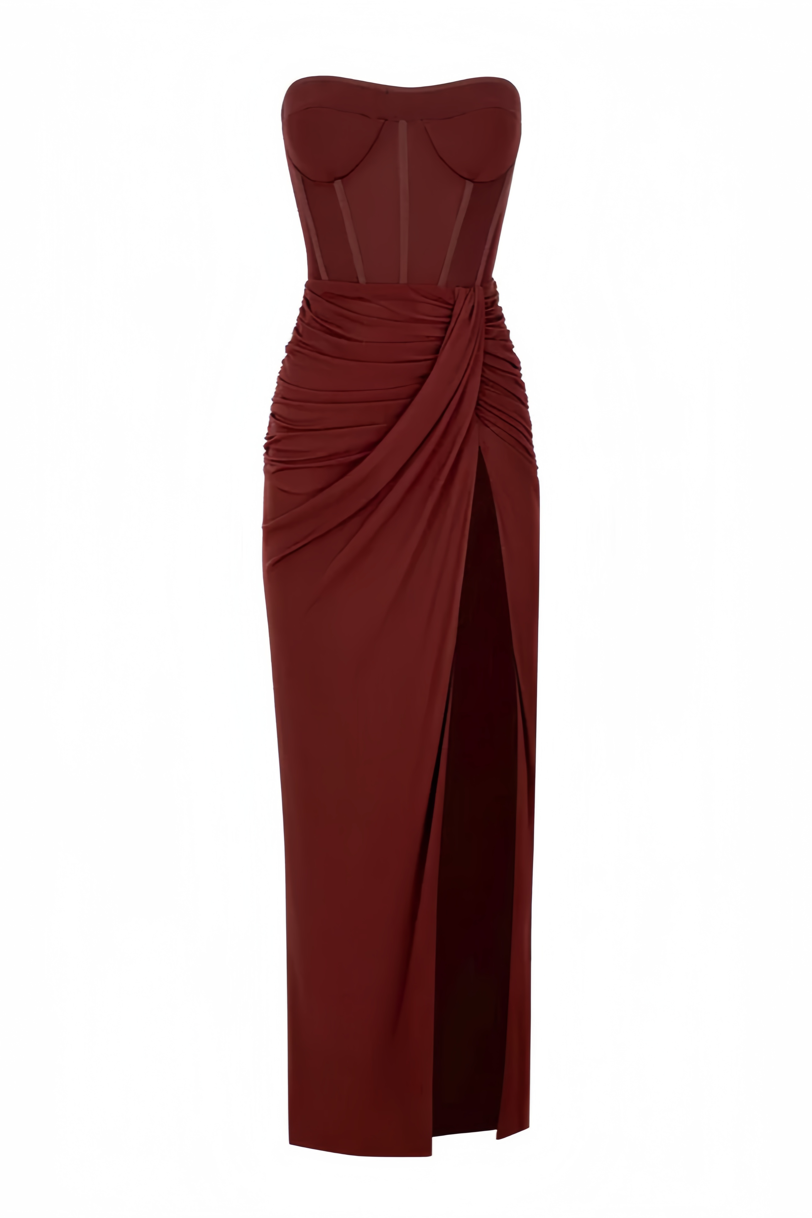 Zephyr Strapless Pleated Dress-Brown