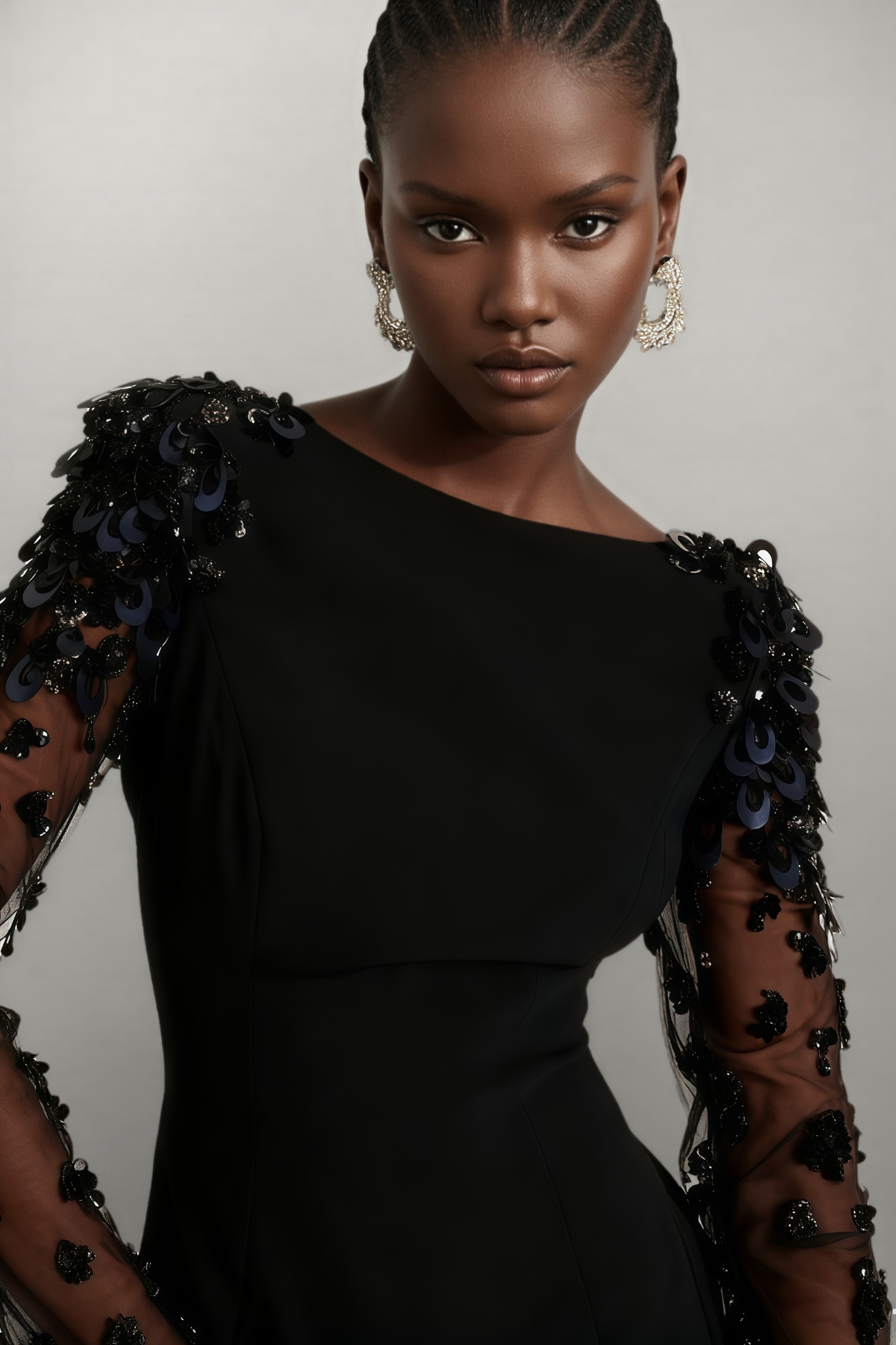 Marceline Black Tulle Rhinestone Embellished Maxi Dress