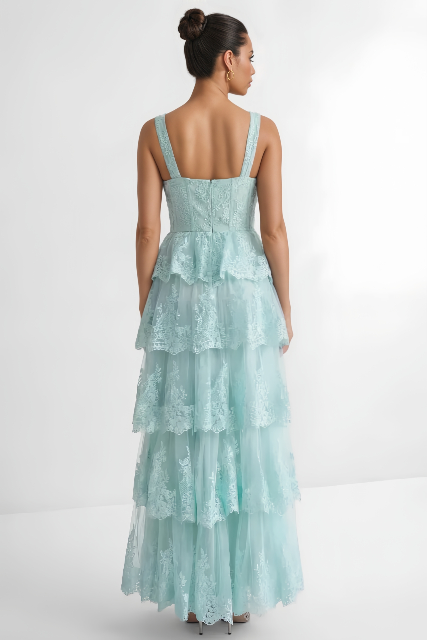 Jaydant Green Lace Tiered Maxi Dress