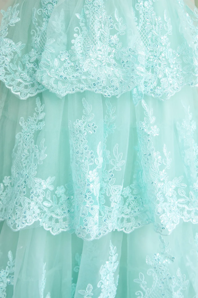 Jaydant Green Lace Tiered Maxi Dress
