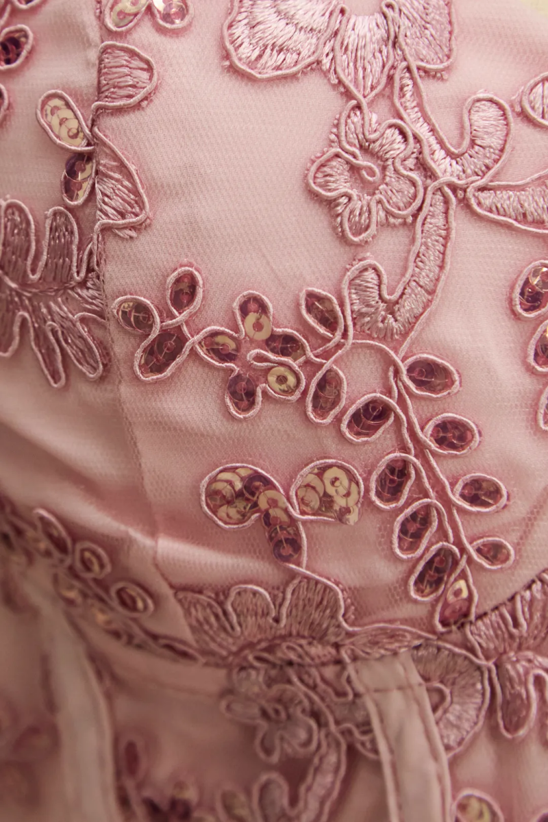 Hanoh Pink Lace Tiered Maxi Dress