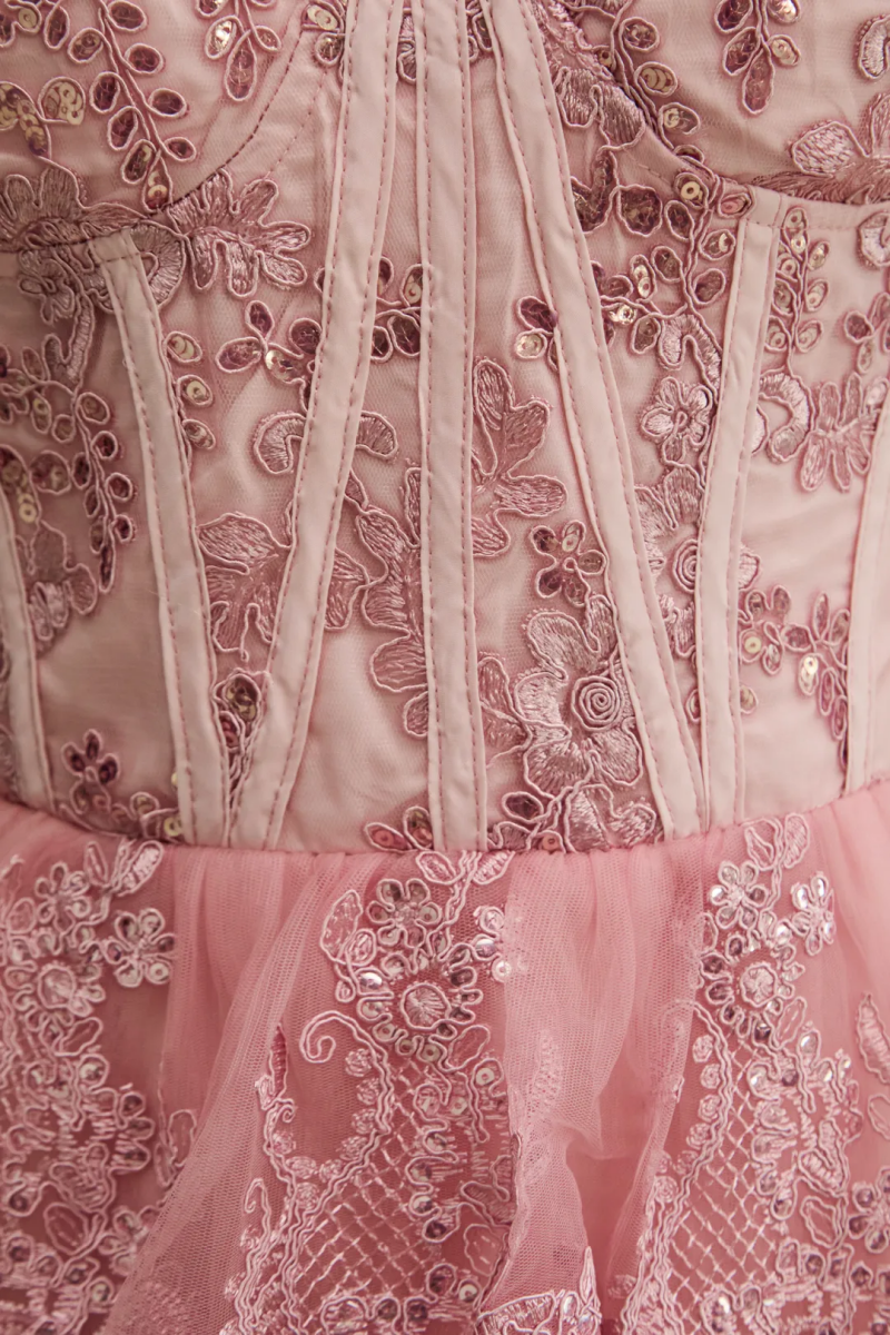 Hanoh Pink Lace Tiered Maxi Dress